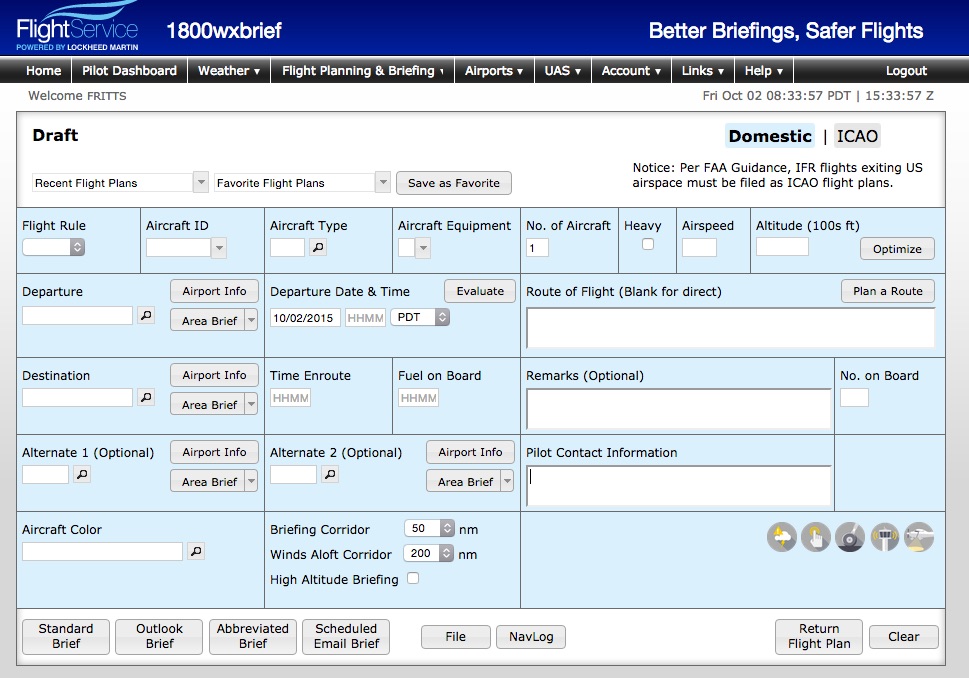 Aviation flight plan form