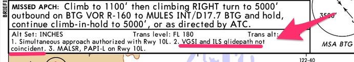 Example of Jeppesen plate glidepath not coincident