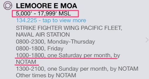 Lemoore E MOA hours and altitudes