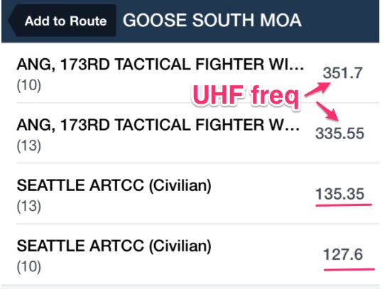Goose South MOA frequencies