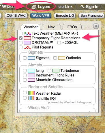 Skyvector TFR layer