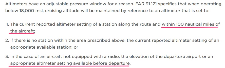 FAR 91.121 altimeter settings