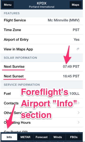 Foreflight sunrise sunset times