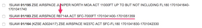 Restricted area notam