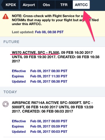 Warning Area NOTAM Foreflight