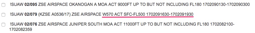 Warning area NOTAM