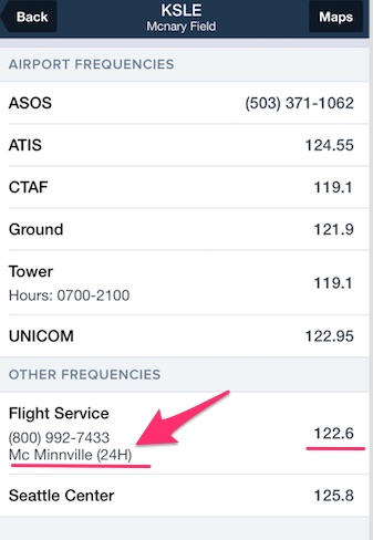 How to find the flight service station frequency on Foreflight