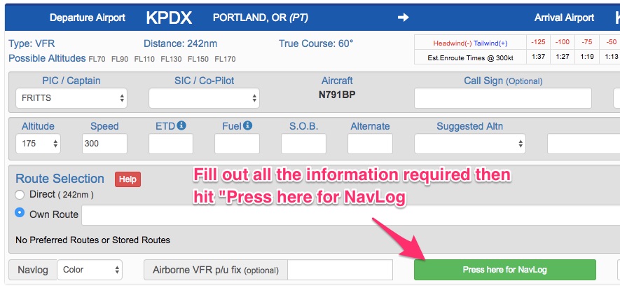 How to file a VFR flight plan through Fltplan.com