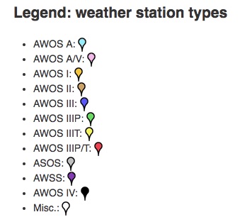 How to find the Surface Weather Observation Stations in Oregon legend