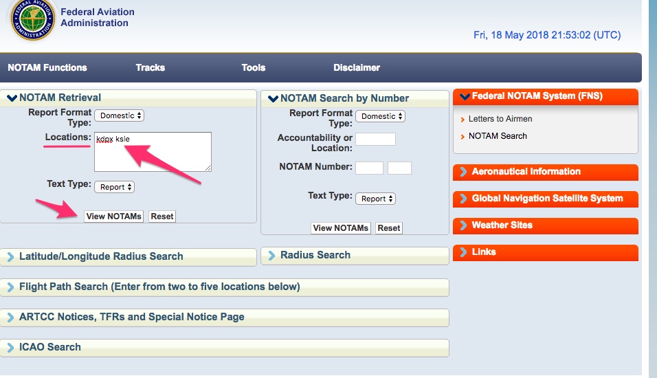 How to check NOTAMs on the FAA NOTAMs website