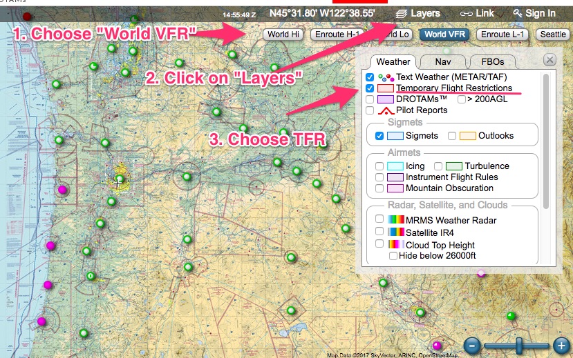 how to check TFRs on Skyvector