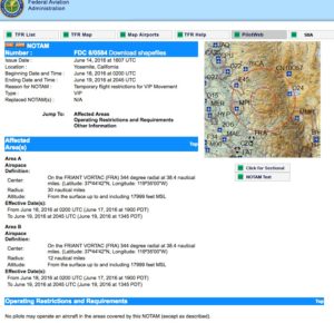 FAA detail page for TFR