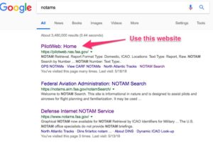 FAA's website on how to check notams